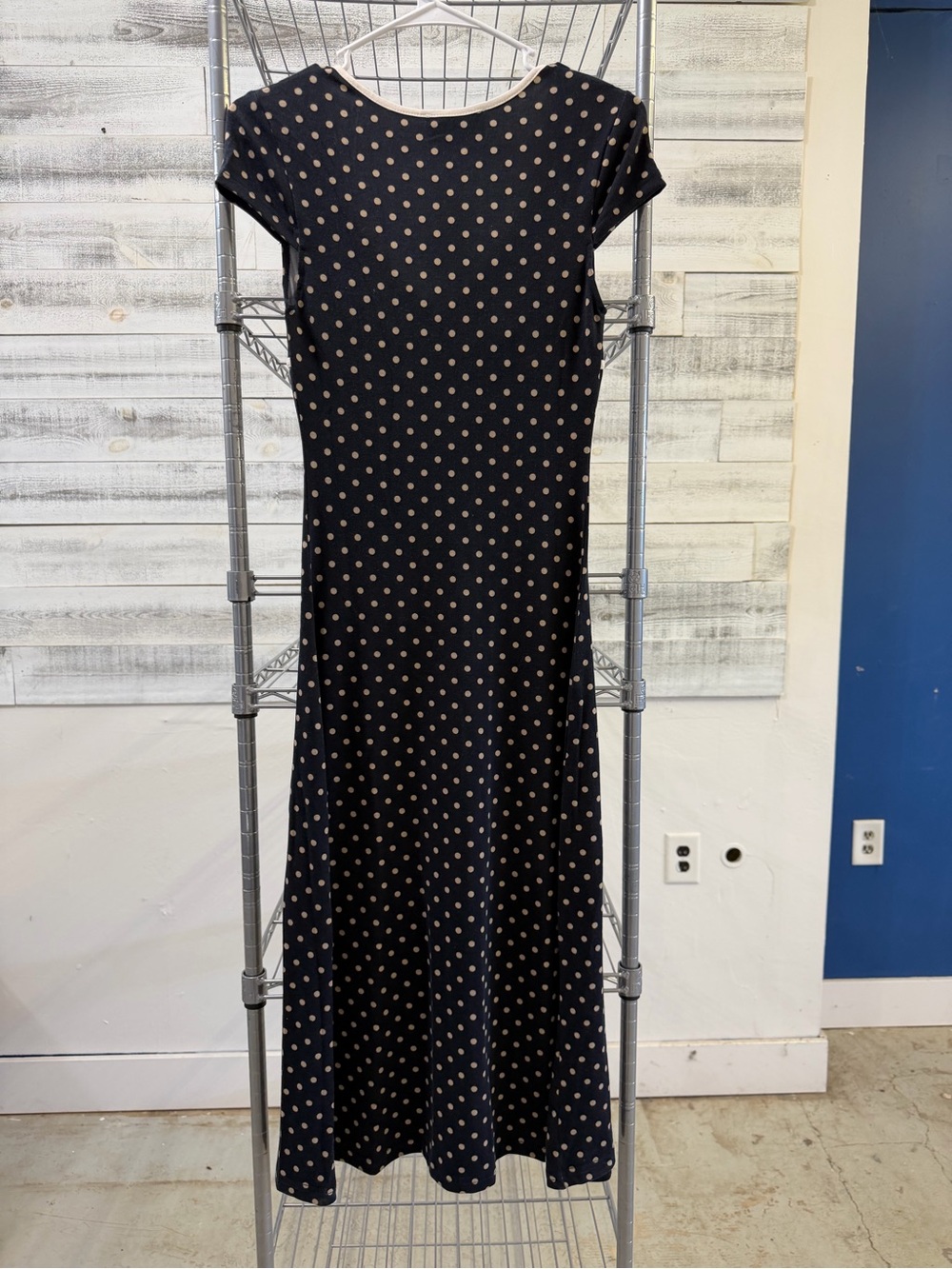 NWT. Cider Navy and White Polka Dot V-Neck Midi Dress - Picture 5 of 5